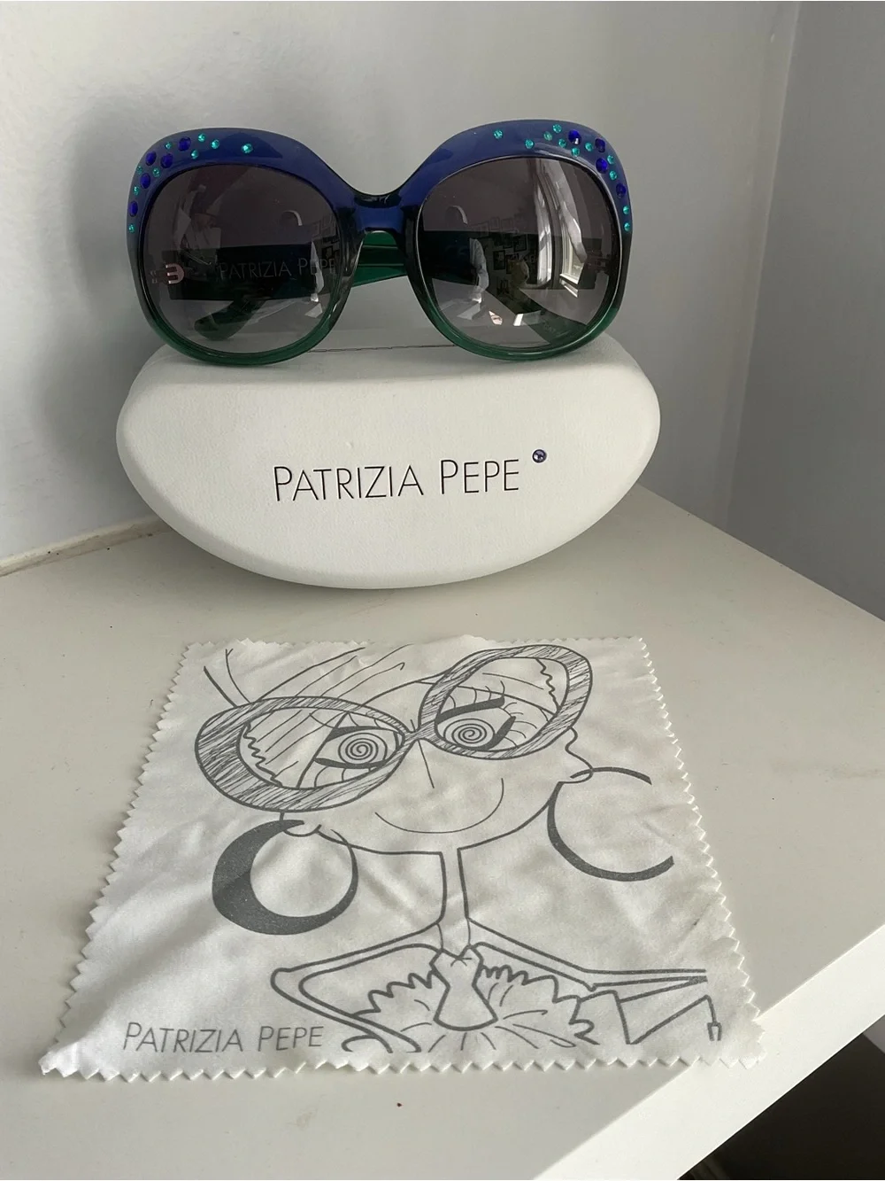 Patrizia Pepe Women’s Gradient Blue-Green Sunglasses with Rhinestones